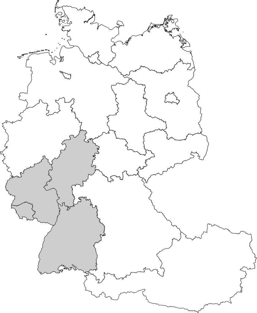 Karte Baden-Württemberg, Hessen, Rheinland-Pfalz, Saarland