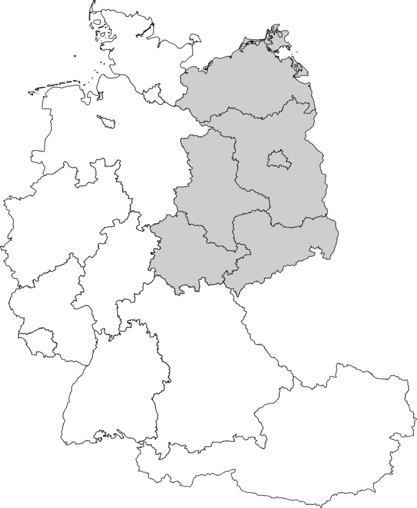 Karte Berlin, Brandenburg, Mecklenburg-Vorpommern, Sachsen, Sachsen-Anhalt, Thüringen